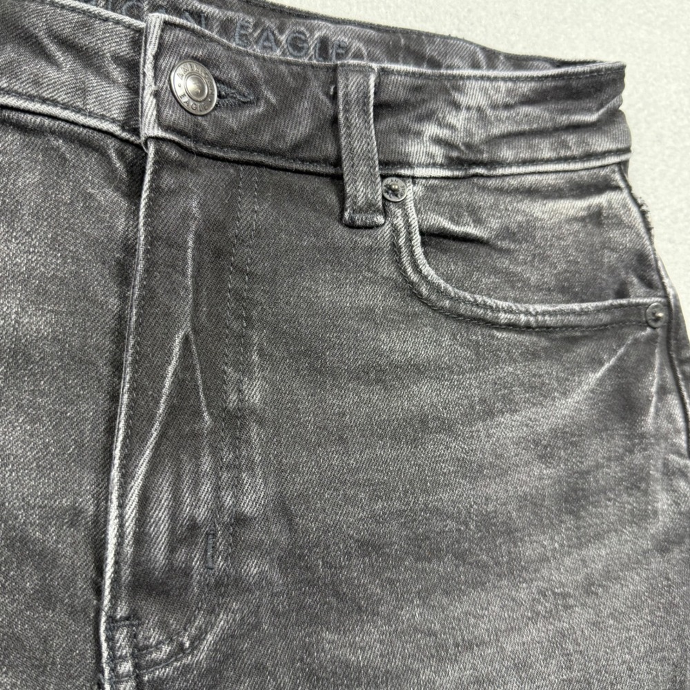 American Eagle Womens Black High Waisted Distressed Raw Hem Denim Shorts Size 2
